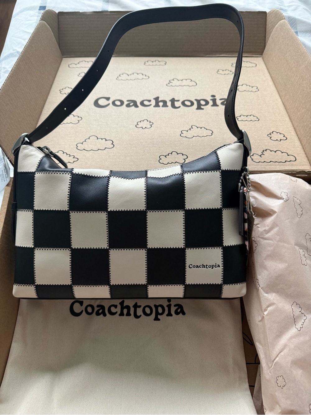 NWT Coachtopia Alter/Ego Slouchy Shoulder Bag black and white checkered